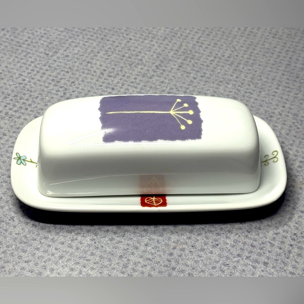 Vintage Ceramic BIA Cordon Bleu Covered Stick Butter Dish in Lavender Floral